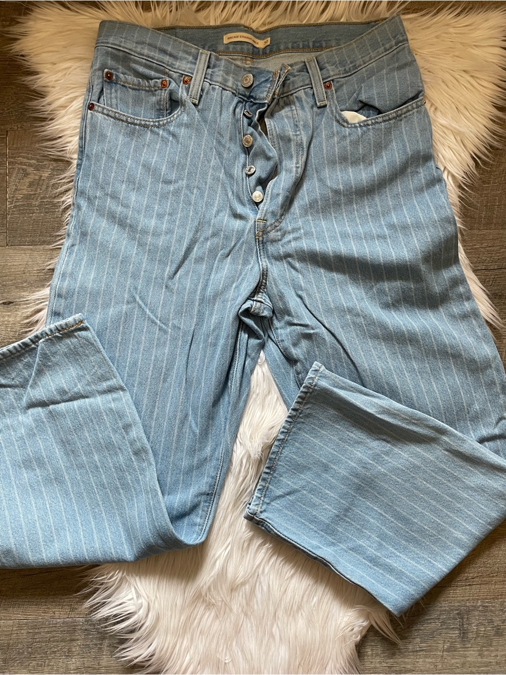 Women's Straight Leg Pinstripe Jeans in Light Blue